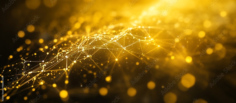 Aufkleber abstract golden network connection, glowing particles and lines.