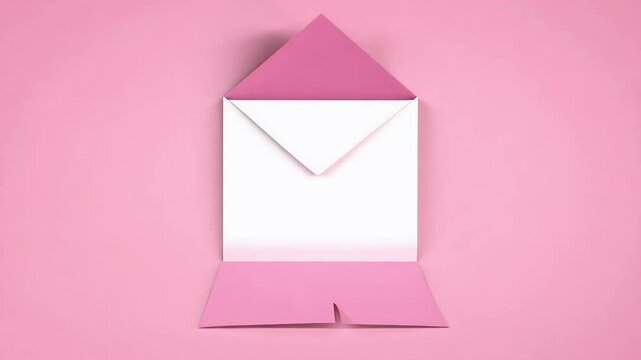 video of pink envelope opens reveal white card symbolizing invitations dding greetings romantic messages in sweet animation 