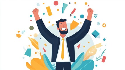 Triumphant Businessman Celebrating Success: A Vector Illustration of Achievement and Joy