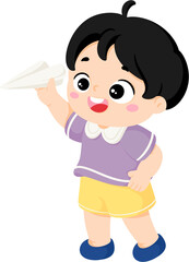 illustration kid playing paper airplane