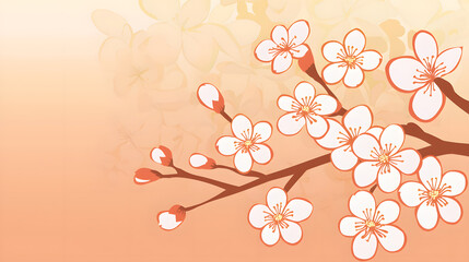 Fototapeta premium blooming cherry blossom branch against soft gradient background creates serene and peaceful atmosphere. delicate flowers symbolize beauty and renewal