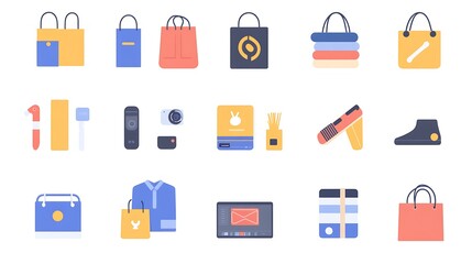 Shopping icons collection for e-commerce digital graphics minimalist