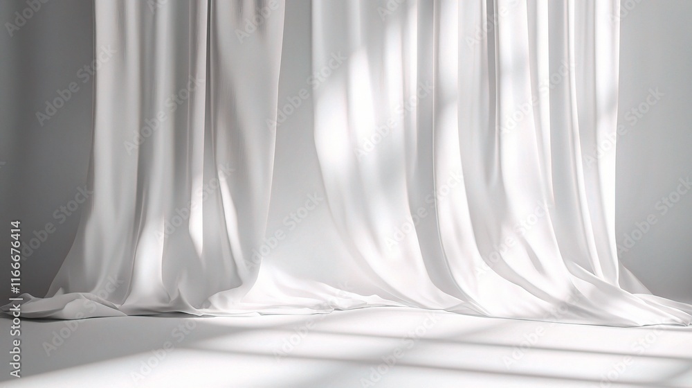 Poster minimalistic grey background with draped curtains for product display