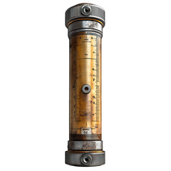 Naklejka premium A metallic cylindrical gauge with measurement markings for reading.
