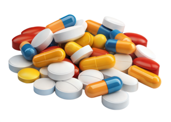 Pile of Colorful Pills and Capsules - Close-up of a variety of colorful pills and capsules in different shapes and sizes, representing medicine and healthcare.