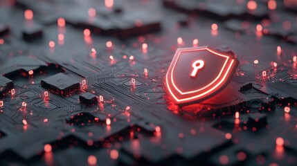 Network security visualized as a web of interconnected devices protected by a glowing shield, safeguarding against cyberattacks.