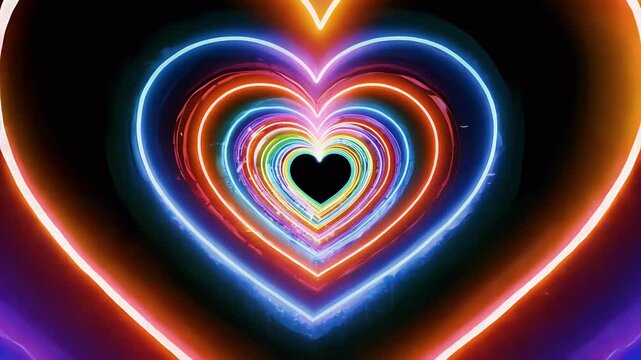 vibrant 3D neon rainbow art tunnel animation glowing in pride colors perfect Valentine's Day disco es retro style celebrations