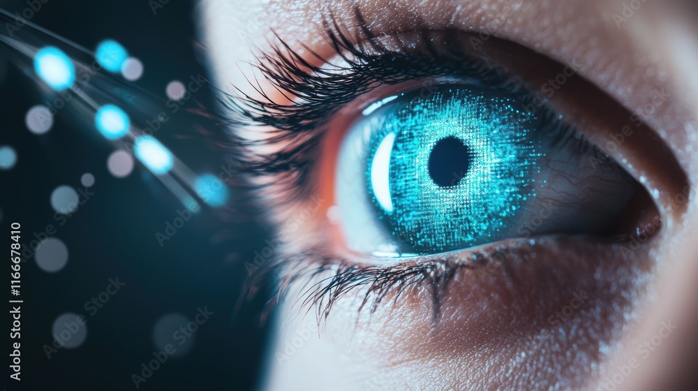 Poster a close up shot of a person eye undergoing an iris scan for access control, showcasing advanced biom