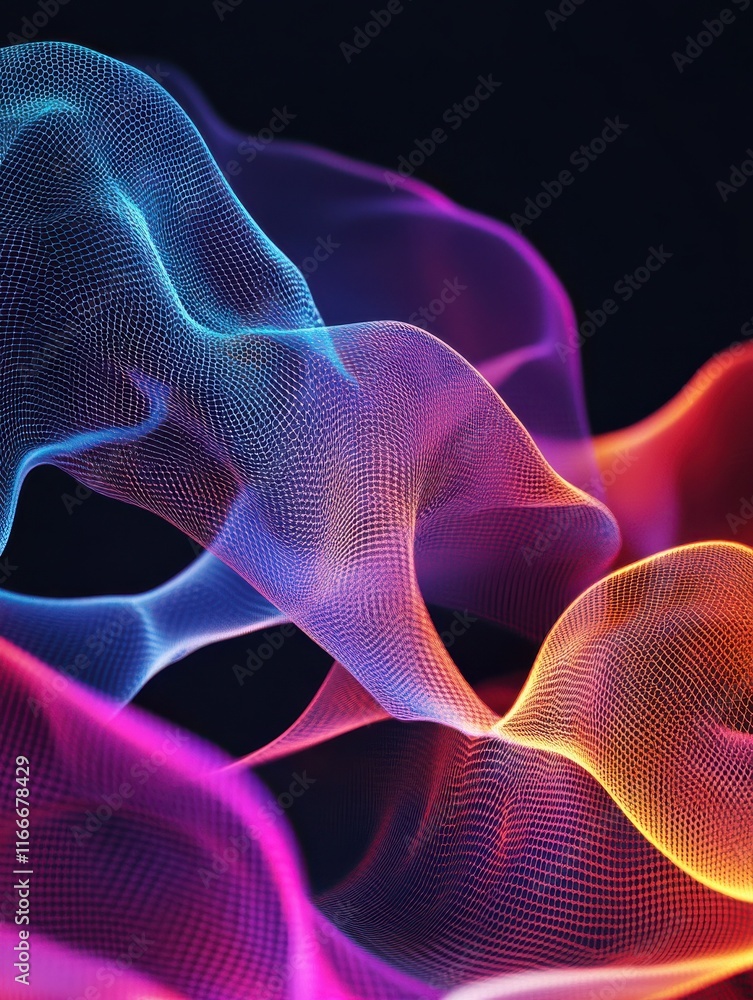 Poster abstract colorful mesh on dark wallpaper with mock up place. technology and designer backgrounds con