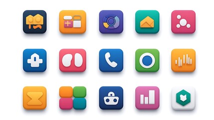 Interactive app icons showcase digital space graphic design modern