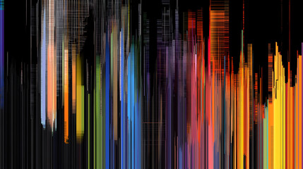 vibrant, chaotic glitch texture with blending colors and motion creates abstract visual experience. dynamic lines and hues evoke sense of energy and movement