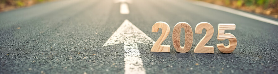 asphalt road ahead shows the number 2025
