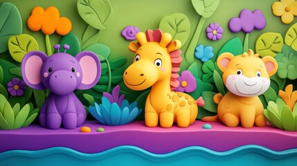 Obraz premium Colorful Jungle Playtime with Cute Animals