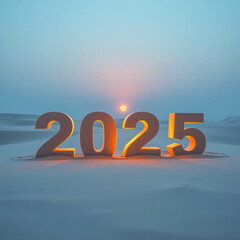 illuminated numerals 2025 a desert sunset