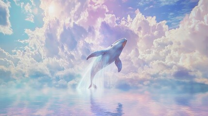 Majestic Whale Breaching in Sparkling Ocean Waters with Brilliant Sky - Ultra-Detailed Wildlife Photography