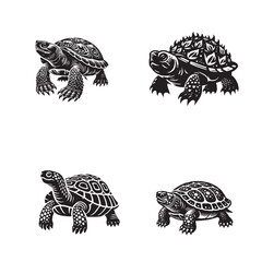 Detailed Silhouette of a Bog Turtle Isolated on White Background in Monochrome"