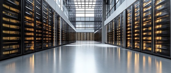 Modern data center server room interior.