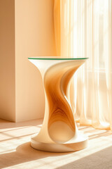 sculpted wooden side table with glass top