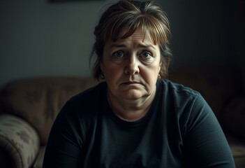 Obraz premium Somber portrait of an overweight woman with a melancholic expression