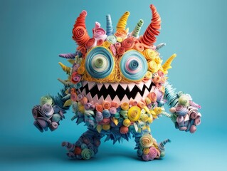 Fototapeta premium Candy Monster on Blue Background