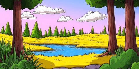 2d animated cartoon of swamp scene