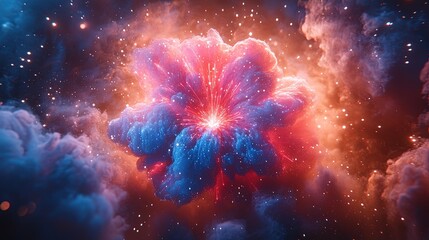 Fototapeta premium A vibrant cosmic explosion with colorful clouds and stars, evoking a sense of wonder.