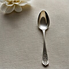 a silver spoon on a white napkin