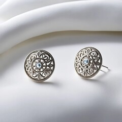 silver round earrings on a white background