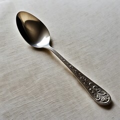 a silver spoon on a white napkin