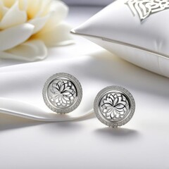 silver round earrings on a white background
