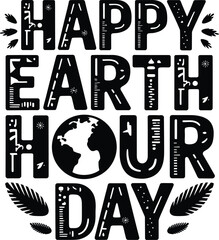Happy Earth Hour Day Silhouette Typography Vector Art