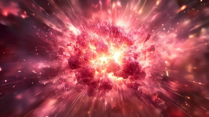 Fototapeta premium Abstract pink powder burst creating a vibrant dust particle splash against a clean white background for creative design and artistic purposes