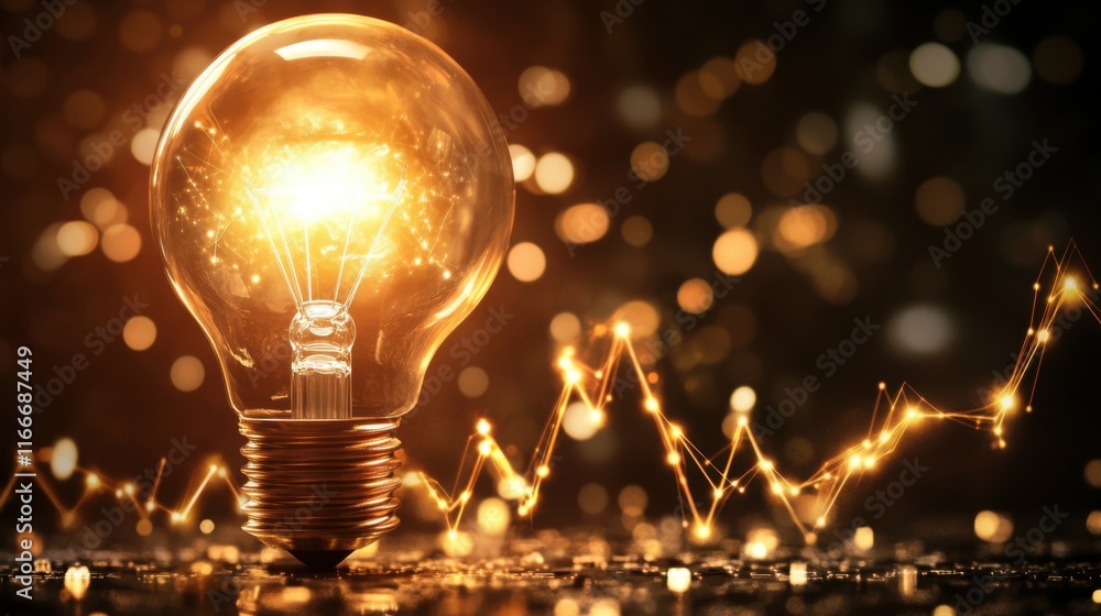 Poster illuminating growth: a glowing lightbulb and ascending graph symbolize innovation and progress in bu