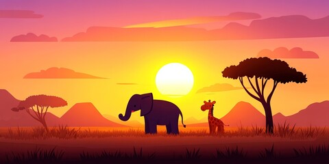 2D animated cartoon african safari