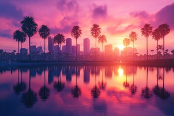 Obraz premium Palm Trees Silhouette at Sunset