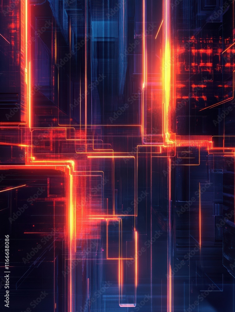 Aufkleber abstract digital background with glowing neon lines and cyberpunk elements