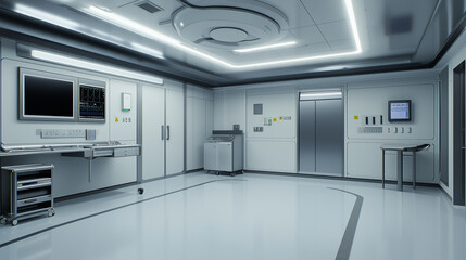 Advanced operating room interior, clean medical environment.