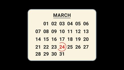 24 March Calendar Date Animation