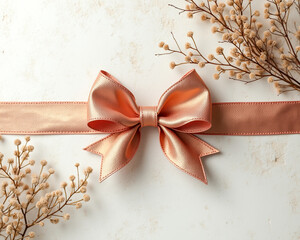 rose gold bow dried flowers on white background