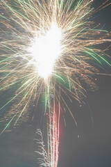 close of fireworks in the night sky background 