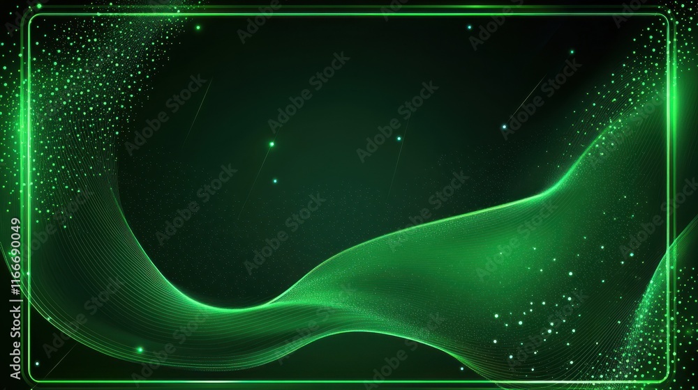 Poster stylish green abstract background featuring light patterns and polygon design, with an elegant frame and modern texture for a creative visual appeal