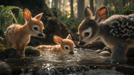 Fototapeta premium Playful Animals in a Tranquil Jungle Stream