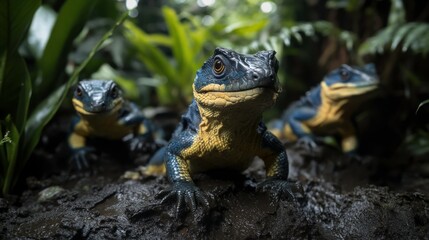 Obraz premium Reptiles Crawling Through Jungle Mud at Golden Hour