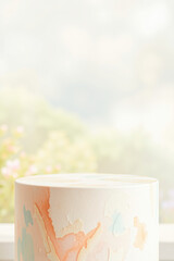 Obraz premium cylindrical pastel platform with abstract paint design