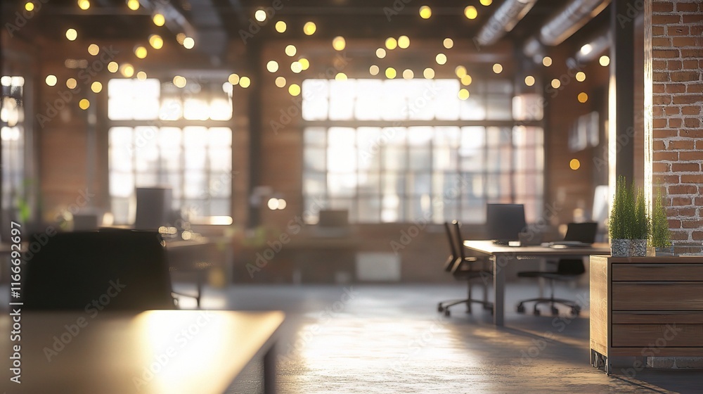 Poster abstract open office space with soft light and blurred background