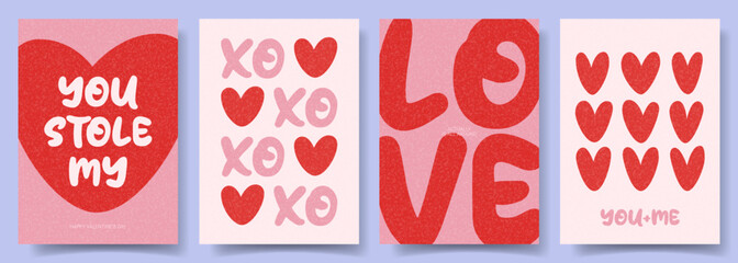Modern Valentine's Day cards. Trendy vector minimalist posters with typography design and hearts for Valentine's Day party, banner, ads, branding, poster, cover, sale, social media.