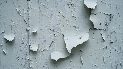 Obraz premium Peeling paint on textured wall creates gritty and chaotic appearance, showcasing layers of white and gray. This captures essence of urban decay and neglect