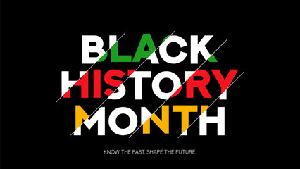 Typography banner for Black History Month. Modern minimal text symbol with Black History Month colors. African-American History Month vector symbol for promotion, cards, posters and social media ad.
