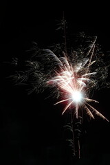 close of fireworks in the night sky background 