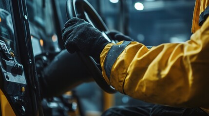 Close-up of a Worker Operating Construction Machinery in Action